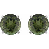 14K White 6 mm Natural Green Tourmaline Earrings