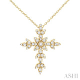 1/4 Ctw Floral Leaf Cross Round Cut Diamond Fashion Pendant With Chain in 14K Yellow Gold