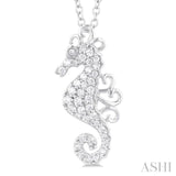 1/6 ctw Petite Seahorse Round Cut Diamond Fashion Pendant With Chain in 10K White Gold