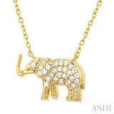 1/6 ctw Petite Tusked Elephant Round Cut Diamond Fashion Pendant With Chain in 10K Yellow Gold