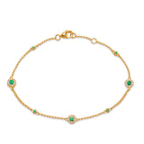 14 KT Emerald Shape Yellow Gold Emerald & Diamond Bracelet