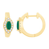 14 KT Emerald Shape Yellow Gold Diamond & Emerald Earring