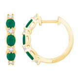 14 KT Emerald Shape Yellow Gold Diamond & Emerald Earring