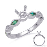 14 KT Emerald Shape White Gold Emd & Dia Engagement Ring
