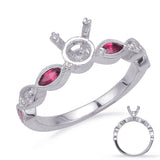 14 KT Rounds Shape White Gold Ruby & Dia Engagement Ring