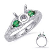14 KT Emerald Shape White Gold Emerald & Diamond Ring