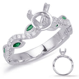 14 KT Emerald Shape White Gold & Emerald Engagement Ring