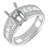 14 KT Baguette Shape White Gold Pave Engagement Ring
