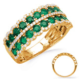 14 KT Emerald Shape Yellow Gold Emerald & Diamond Ring