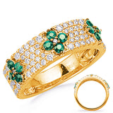 14 KT Emerald Shape Yellow Gold Emerald & Diamond Ring