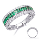 14 KT Emerald Shape White Gold Emerald  & Diamond Ring