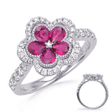 14 KT Rounds Shape White Gold Ruby & Diamond Ring
