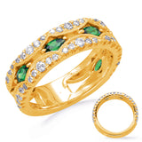 14 KT Emerald Shape Yellow Gold Emerald & Diamond Ring