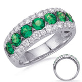 14 KT Emerald Shape White Gold Emerald & Diamond Ring