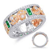 14 KT Emerald Shape Rose & White Gold Emerald & Diamond Ring