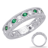 14 KT Emerald Shape White Gold Emerald & Diamond Ring