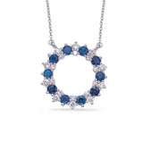 14 KT Rounds Shape Whte Gold Diamond & Sapphire Necklace