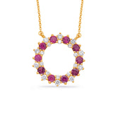 14 KT Rounds Shape Yellow Gold Diamond & Ruby Necklace