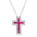 14 KT Rounds Shape Ruby & Diamond Cross Pendant