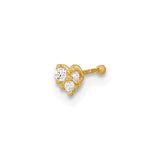 14K 23 Gauge CZ Heart Nose Post