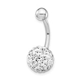 10K White Gold with10mm White Crystal Ball Belly Dangle